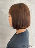 内巻きボブ×小顔×ベージュブラウンイメチェン美髪ワイドバング