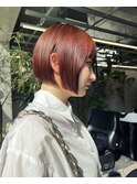 オレンジカラー×ミニボブ