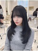 レイヤー 韓国 顔まわり 前髪 ブルーブラック