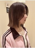 切りっぱなしボブ/前髪シースルーレイヤー/ラベンダーグレージュ