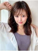 ミニウルフ前髪パーマ韓国くびれミディアムチェリーブラウン