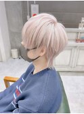 ホワイトピンクカラー ホワイトカラー ツーブロックマッシュ