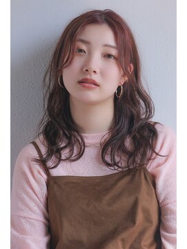 スリーマーク(THREE mark) 大人ウェーブ/ゆるふわパーマ/顔周りレイヤー/ピンクベージュ