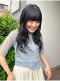 顔周りレイヤー黒髪ヘア/レイヤーカット/ロングレイヤー/パーマ