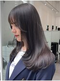 ミディアムロングレイヤーカットブリーチなしダブルカラー心斎橋