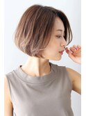 ★イメチェンマロンベージュ前髪小顔カット耳かけAラインボブ