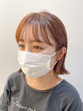 ロンドアジュール 横浜(Lond azur) 夏の暖色系オレンジブラウン斜めバングビタミンカラー×ボブ