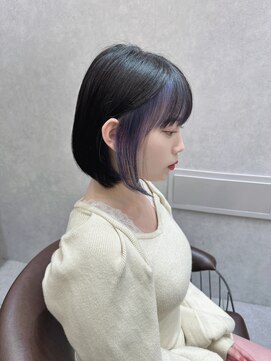 ロンド レア 天神大名店(Lond Le’a) ダブルカラーラベンダーイヤリングカラーボブグレージュ韓国