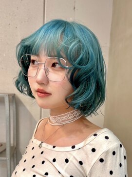 フェブミエル(fev miel) レイヤーカット×ダークミントグリーン