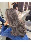 ホワイトグレージュミニウルフデジタルパーマチェリーブラウン