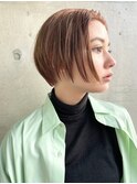 横浜西口大人ショートボブココアベージュ前髪なしグレージュ40代