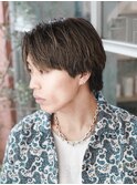 フェザーパーマ/ブルーブラック/刈り上げセンターパート[新宿]