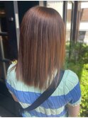髪質改善ストレート 艶髪 ブラウンベージュ 切りっぱなし 20代