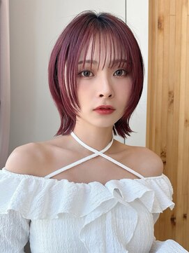 アフロート エル 大阪(AFLOAT L) ミディアムレイヤーカットとピンクカラーでお洒落度UP！