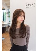 くびれレイヤー小顔ロングシースルーバング艶髪透明感大人美人