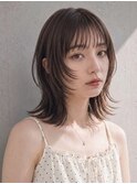 薄め前髪韓国風パーマくびれ巻きウルフミディアムサイドバング☆