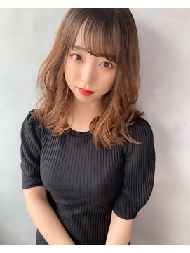 ジーナ 博多(Zina) 髪質改善＊ナチュラルブラウン斜めバング【Zina 博多】
