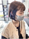 ブルーインナーカラーダブルカラーショートボブ