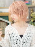 外国人風ハイトーンカラーピンクベージュボブh4上尾10代20代30代