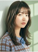 セミロング20代30代ストレートレイヤー前髪なし前髪あり越谷