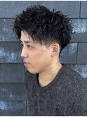 メンズアップバングツイストパーマスパイラルパーマ刈り上げ