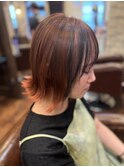 目の引くポイントカラー/オレンジ/切りっぱなし/10代20代30代