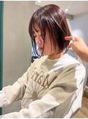 【吉田江梨】丸みボブ　暖色カラー透け感カラー　赤みブラウン