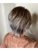 ベージュ バレイヤージュ ショート デザインカラー ケアブリーチ