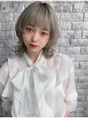 ミニウルフ/くすみブルー/流れるレイヤー/インナーハイライト