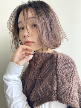 ミラバイグリーン(Mira by green) くびレイヤーエモージュ前髪ピンクベージュレイヤーボブ♯25