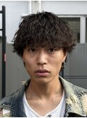 波巻きパーマスパイラルパーマメンズマッシュウルフカルマパーマ