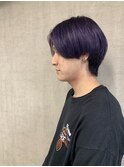 パープル×刈り上げセンターパート　マッシュ　ブリーチデザイン
