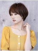 大人可愛い小顔似合わせカットブリーチなしショコラアッシュボブ