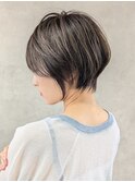 ひし形ショートボブ丸みくびれ/20代30代40代/縮毛矯正/前髪/横浜