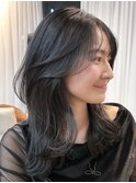 ゆる巻きモテ髪色気レイヤーロングエアリーカールかきあげ前髪