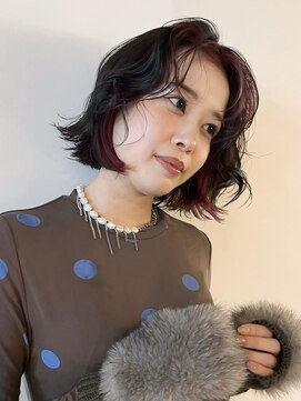 インナーカラー ボブ カシスピンク アレンジ 撮影