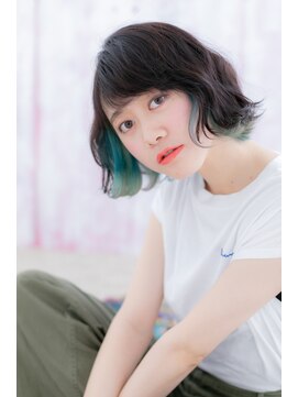 ミック 日暮里店(miq) くせ毛風カールミントアッシュ斜めバング外ハネボブb1