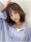 前髪ピンクベージュインナーグレージュマチルダボブ