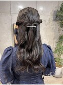 黒髪多毛さんハーフアップお呼ばれヘアアレンジ
