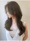 オリーブベージュ 韓国くびれヘア 顔周りカット 透明感カラー
