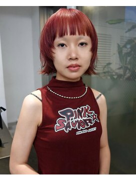レコ 渋谷(LECO) プラムピンクレッド切りっぱなしミニボブケアブリーチ