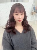 顔まわりレイヤー/ボルドーカラー/似合わせ/透明感/艶髪