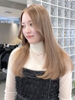 韓国風顔周りレイヤーカットミルクティーベージュブラウンカラー