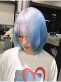 10639ネイビーグレーブルーグレージュ耳かけボブブルーシルバー
