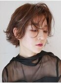レディース_ショート_ブラウン_ベージュ_無造作_パーマ