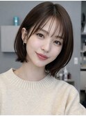 小顔レイヤーボブ/韓国風/前髪あり/シースルーバング/艶髪