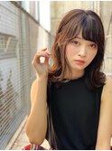 大人かわいい前髪セシルカットココアブラウンフリンジウェーブ