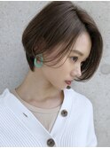 大人/ハンサムショート/ボブ/前髪パーマ/グレーベージュ/黒髪