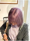 ピンクラベンダーハイトーンダブルカラーケアブリーチミニボブ