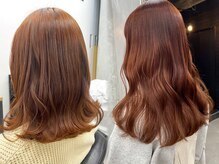 【温かみもあり柔らか発色のオレンジブラウン】［ケアブリーチ/ブリーチなしカラー/原宿/渋谷駅/学割U24］
